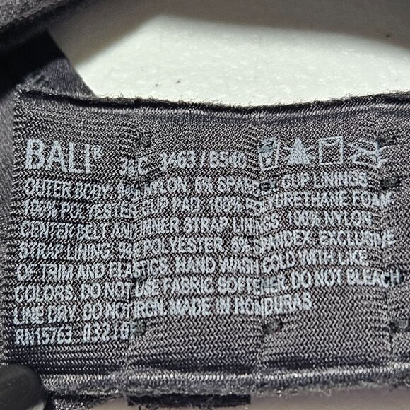 Bali Comfort Cool Comfort Fabric Wireless Bra Size 36C Black Moisture Wicking - Picture 3 of 6